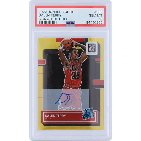 Dalen Terry Chicago Bulls Autographed 2022-23 Panini Donruss Optic Rated Rookie Gold Prizm #232 #2/10 PSA Authenticated 10 Rookie Card - Fanatics Authentic Certified