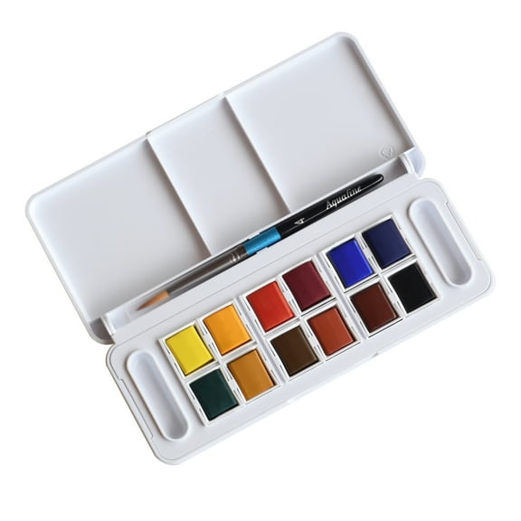Daler-Rowney Aquafine Half Pan Travel Watercolor Set, 12-Color Half Pan Travel Set with Brush