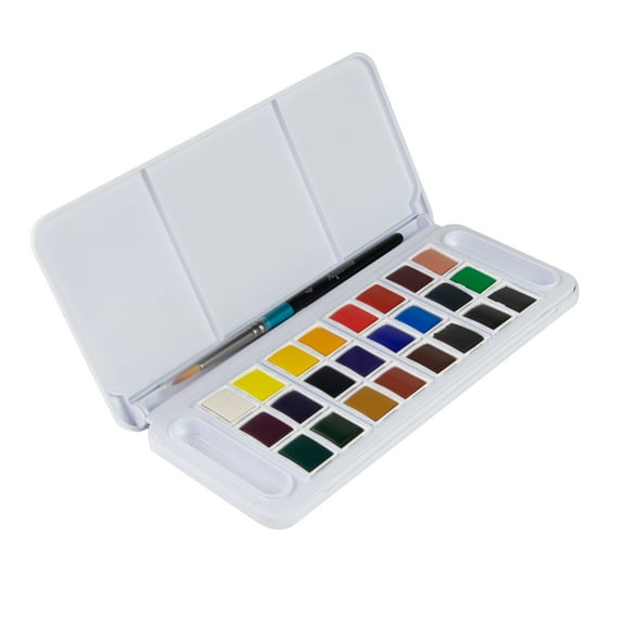 Daler-Rowney Aquafine Watercolor Paint Half Pan Travel Set, Assorted Colors, 24 Pieces
