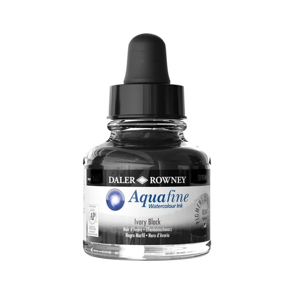 Daler-Rowney Aquafine Watercolor Ink, 29.5ml, Ivory Black