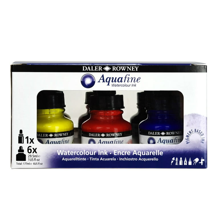 Daler-Rowney Aquafine Watercolor Ink Set, 6-Color Introduction Set 
