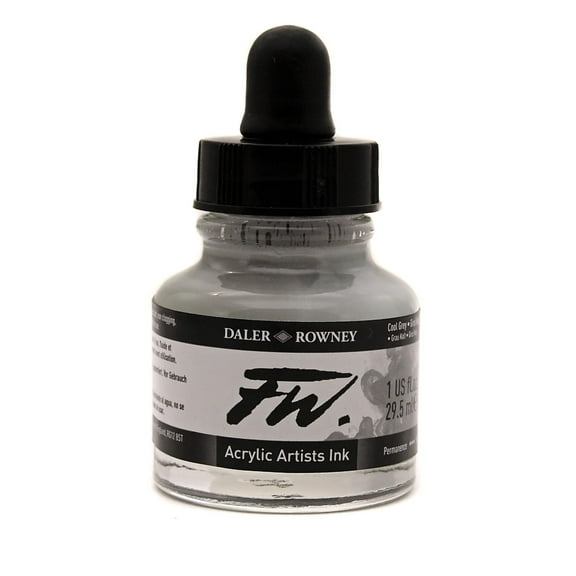 Daler-Rowney FW Acrylic Artists Ink, 1 oz. Dropper-Top Bottle, Cool Grey