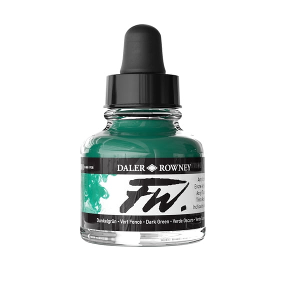 Daler-Rowney FW Acrylic Artists Ink, 1 oz. Dropper-Top Bottle, Dark Green
