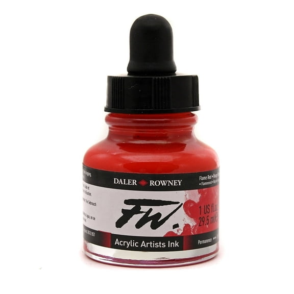 Daler-Rowney FW Acrylic Artists Ink, 1 oz. Dropper-Top Bottle, Flame Red