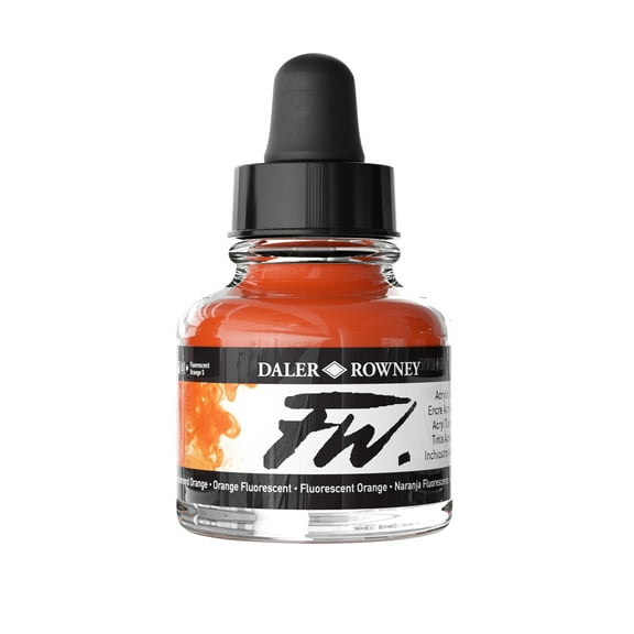 Daler-Rowney FW Acrylic Artists Ink, 1 oz. Dropper-Top Bottle, Fluorescent Orange