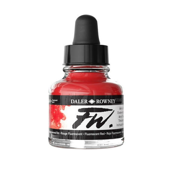 Daler-Rowney FW Acrylic Artists Ink, 1 oz. Dropper-Top Bottle, Fluorescent Red