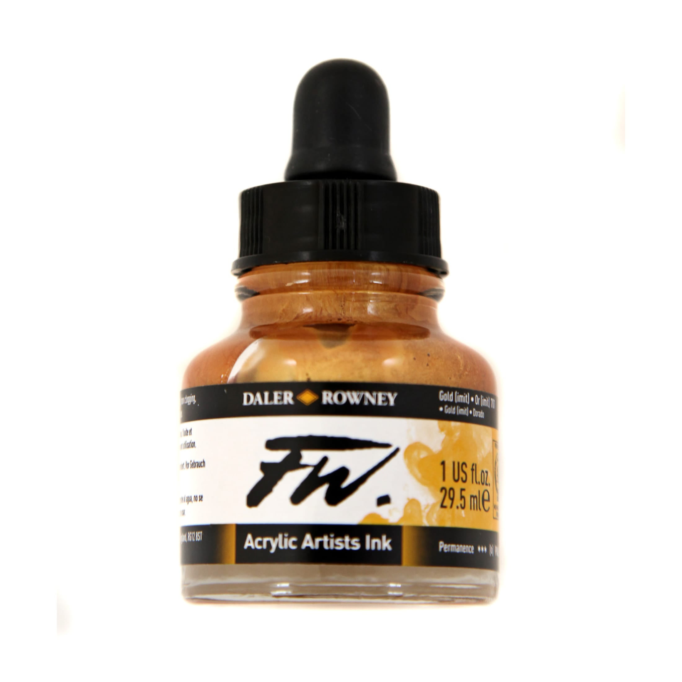 Daler-Rowney FW Acrylic Artists Ink, 1 oz. Dropper-Top Bottle, Gold ...