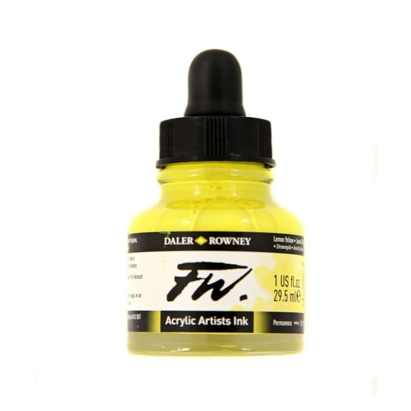 Daler-Rowney FW Acrylic Artists Ink, 1 oz. Dropper-Top Bottle, Lemon Yellow