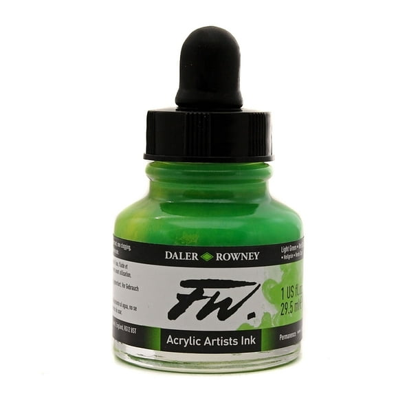 Daler-Rowney FW Acrylic Artists Ink, 1 oz. Dropper-Top Bottle, Light Green