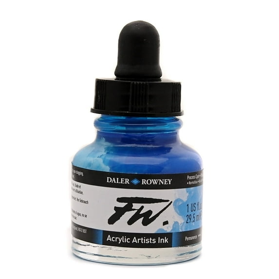 Daler-Rowney FW Acrylic Artists Ink, 1 oz. Dropper-Top Bottle, Process Cyan