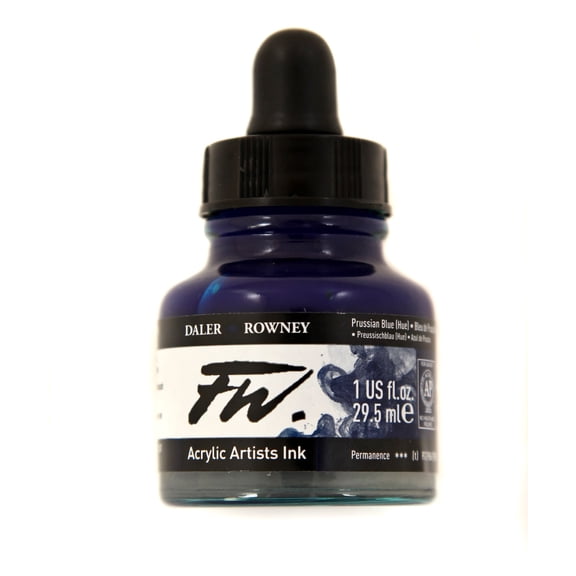 Daler-Rowney FW Acrylic Artists Ink, 1 oz. Dropper-Top Bottle, Prussian Blue Hue