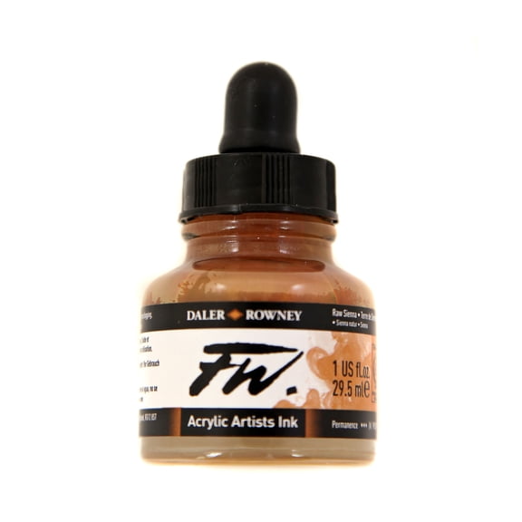 Daler-Rowney FW Acrylic Artists Ink, 1 oz. Dropper-Top Bottle, Raw Sienna