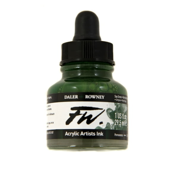 Daler-Rowney FW Acrylic Artists Ink, 1 oz. Dropper-Top Bottle, Sap Green