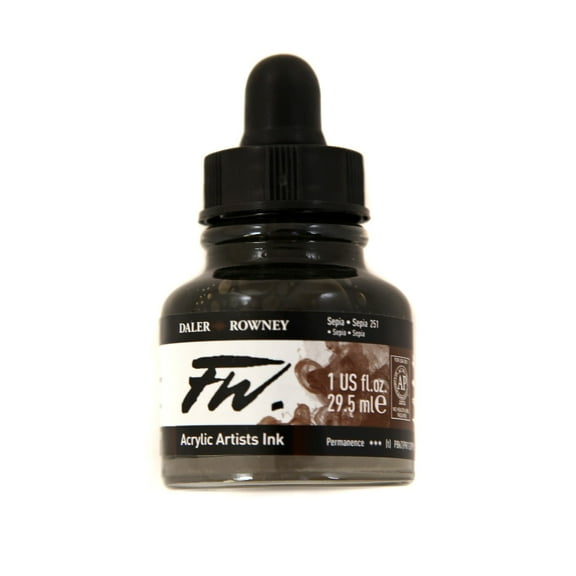 Daler-Rowney FW Acrylic Artists Ink, 1 oz. Dropper-Top Bottle, Sepia