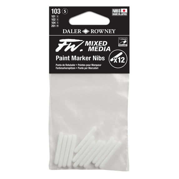 Daler-Rowney FW Empty Mixed Media Paint Markers & Nib Sets, Nib Set 3 - 1-2mm Round Tip Nibs, 12/Pkg.