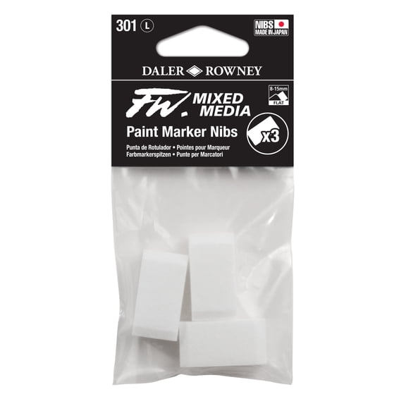 Daler-Rowney FW Empty Mixed Media Paint Markers & Nib Sets, Nib Set 7 - 8-15mm Large Flat Nibs, 3/Pkg.