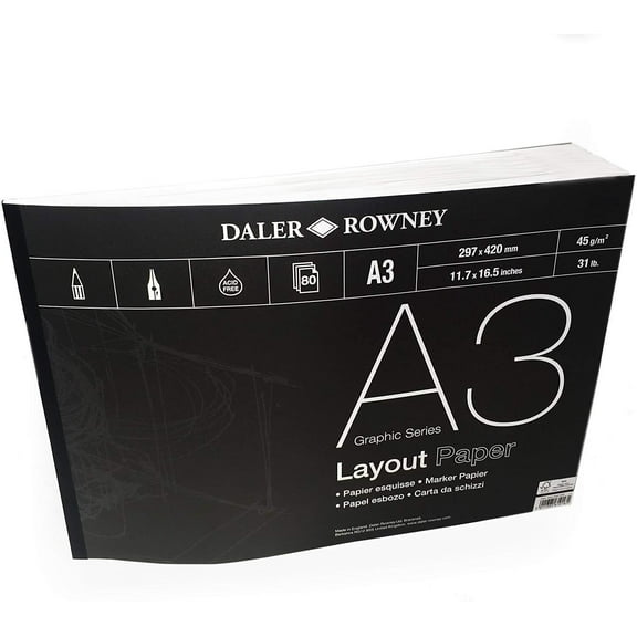 Daler Rowney Layout Paper Pad - Graphic Series - 45gsm - 80 Pages - A3 Landscape