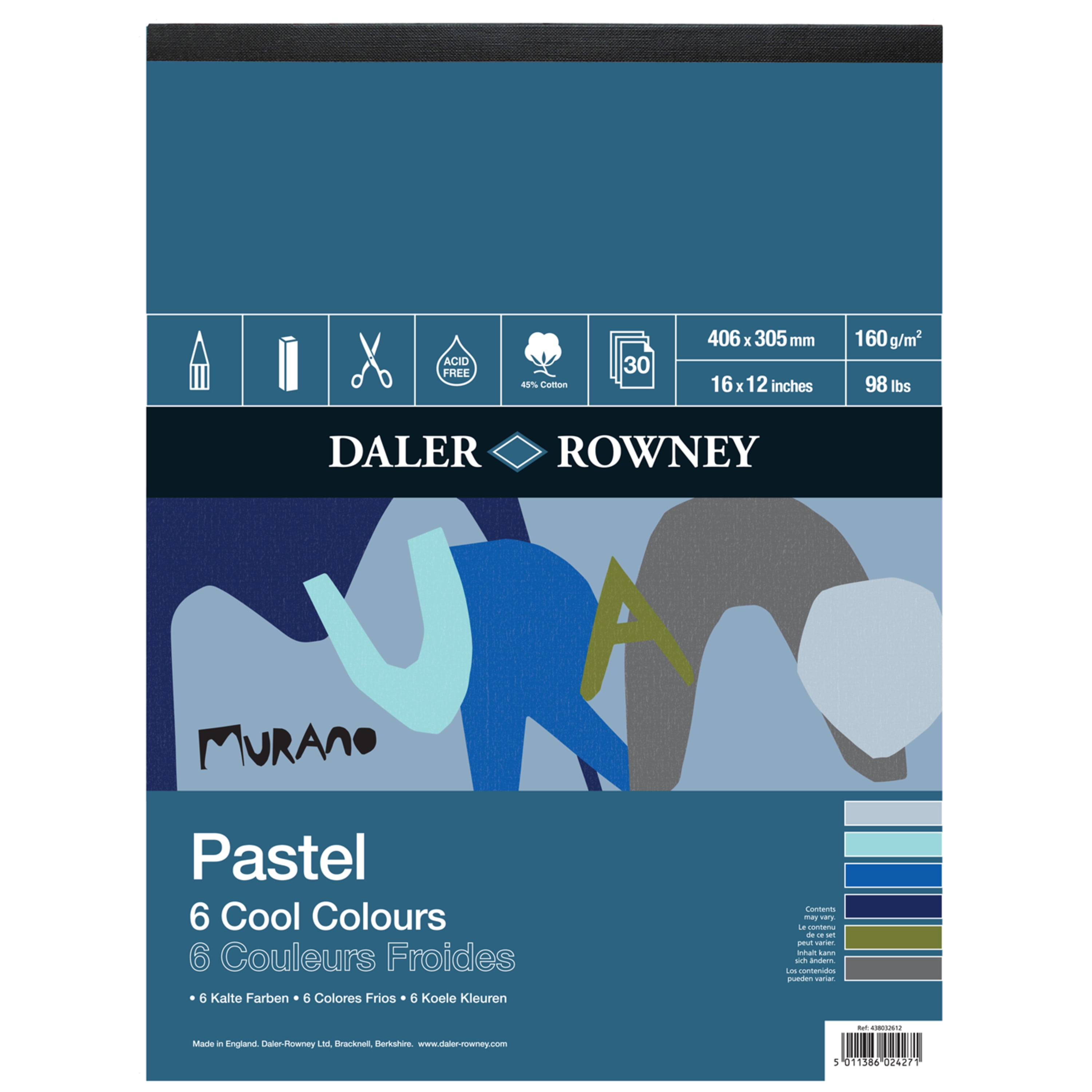 DalerRowney Murano Colored Pastel Paper Pad, 12in x 16in Cool 30