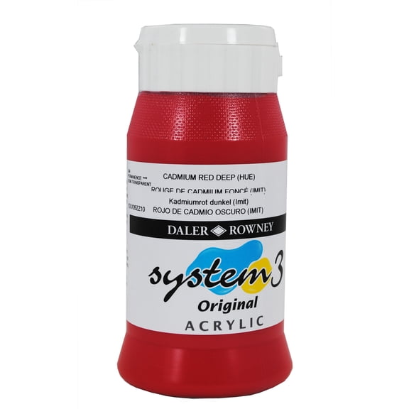Daler-Rowney Original System 3 Acrylic, 500ml Bottle, Cadmium Red Deep