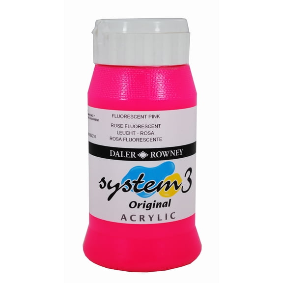Daler-Rowney Original System 3 Acrylic, 500ml Bottle, Fluorescent Pink