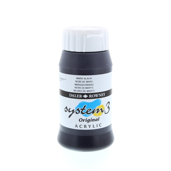Daler-Rowney Original System 3 Acrylic, 500ml Bottle, Mars Black