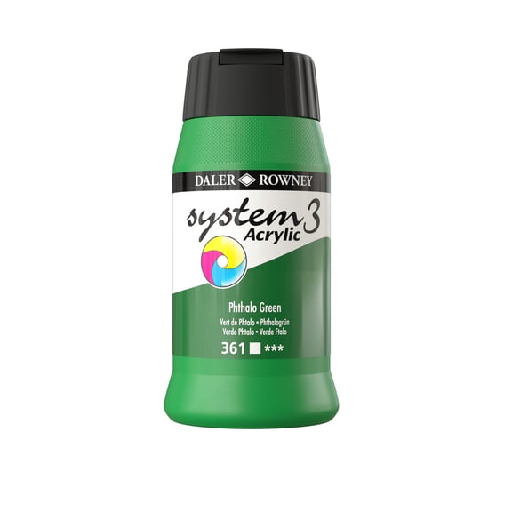 Daler-Rowney Original System 3 Acrylic Paint, 500ml Bottle, Pthalo Green