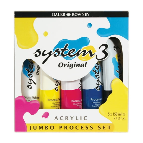 Daler-Rowney Original System 3 Acrylic Paint Set, 5-Colors, Jumbo Process Set