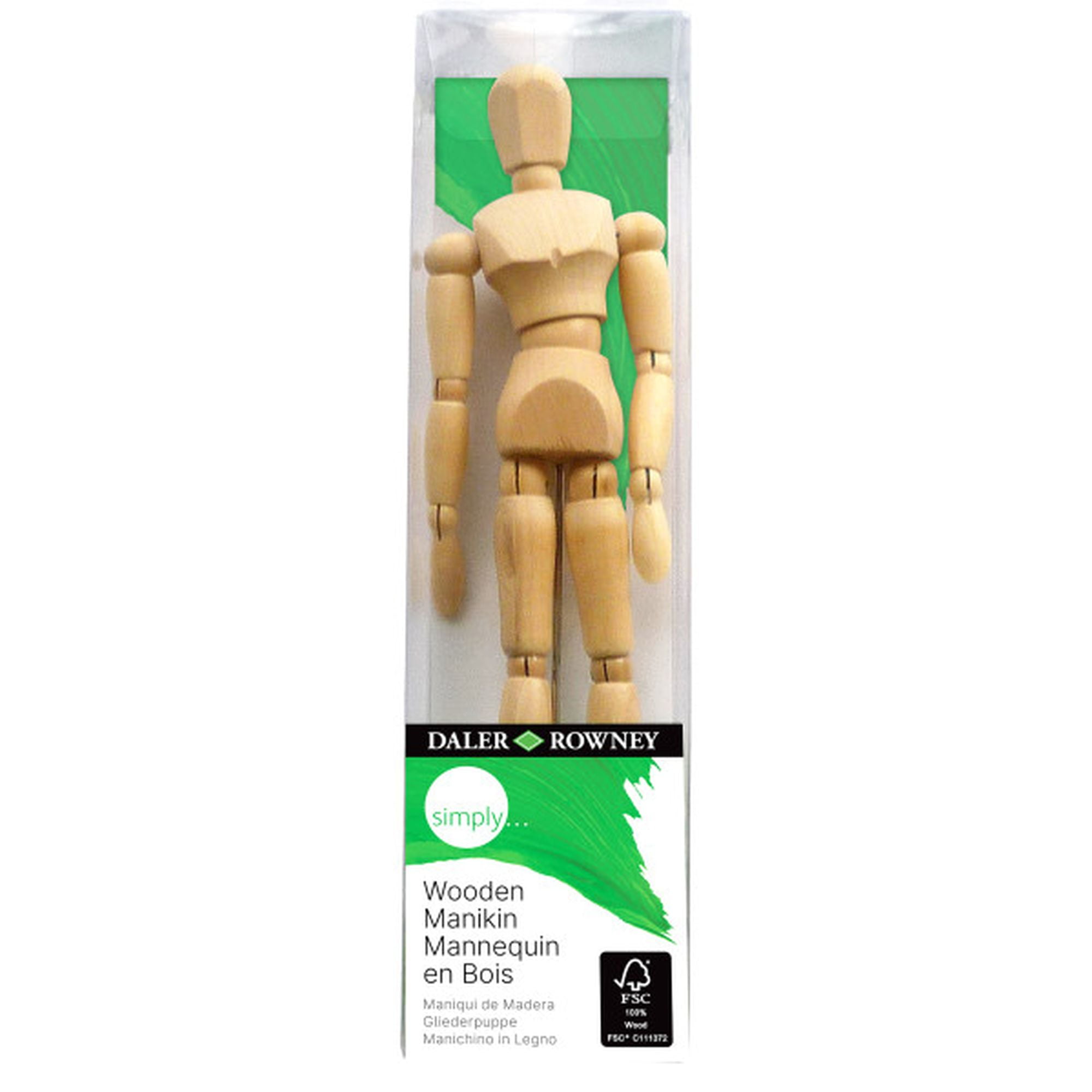 Daler-Rowney Simply Artists’ Wooden Manikin, 8'', Natural Wood Color, 1 Each
