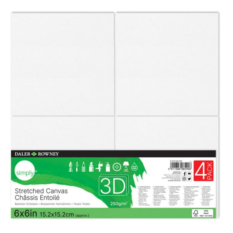 Daler Rowney Simply Canvas 3D White Stretched 6x6 inch 4 Piece Teens Students Artists Kids