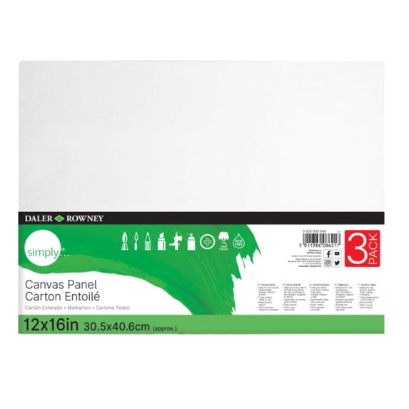 Daler-Rowney Simply Canvas, White Panel, 12x16 inch, 3 Piece - Teens, Students, Artists, Kids