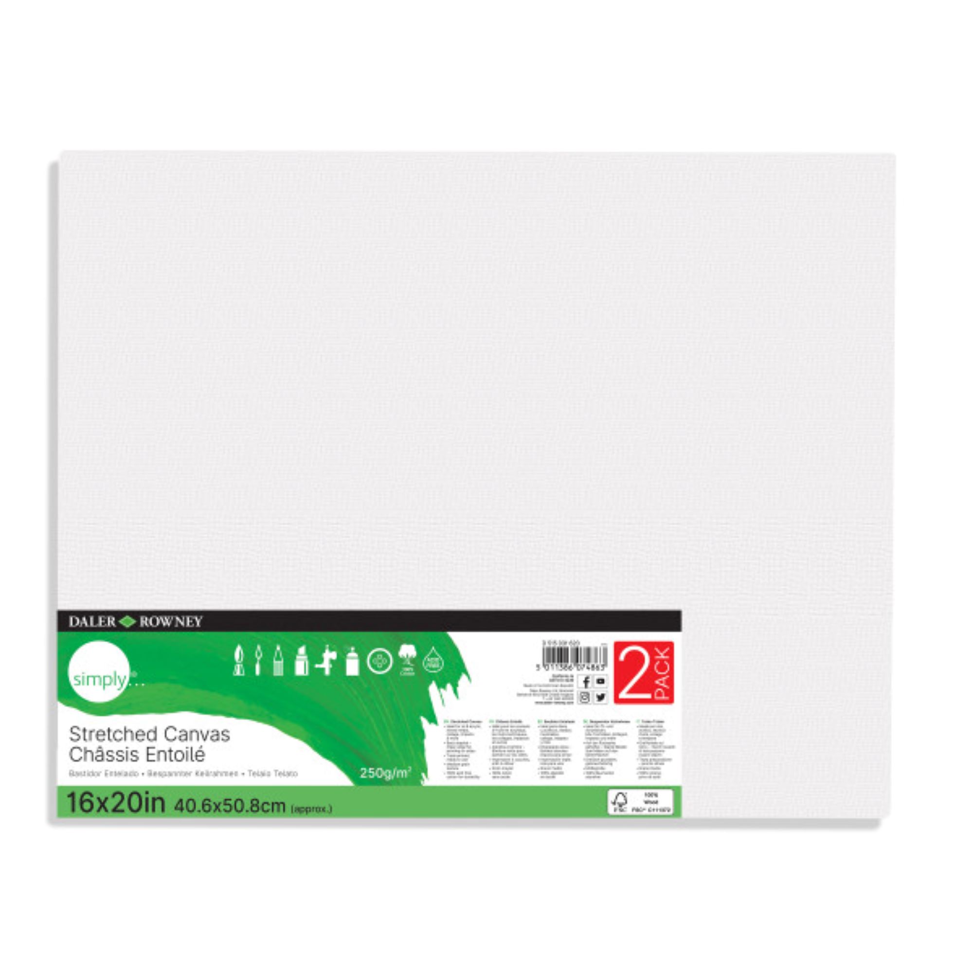 Daler-Rowney Simply Canvas, White Stretched, 16x20 inch, 2 Piece - Teens, Students, Artists, Kids - image 1 of 6