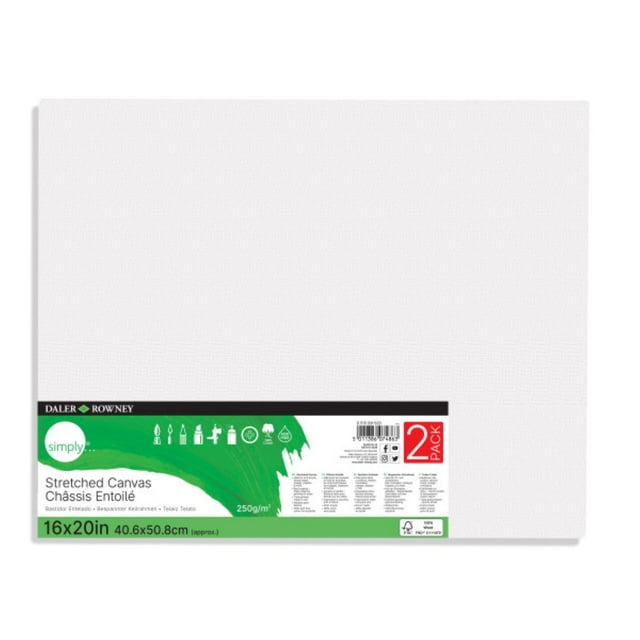 Daler-Rowney Simply Canvas, White Stretched, 16x20 inch, 2 Piece - Teens, Students, Artists, Kids