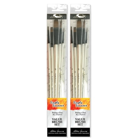 Daler-Rowney Simply Simmons Brush Set, Synthetic Bristles, Long Handle Acrylic & Oil Paintbrush, White, 5 Pieces Per Set, 2 Sets