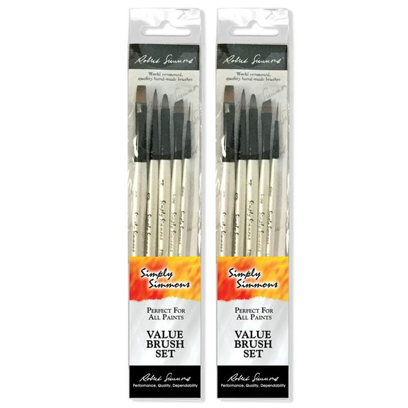Daler-Rowney Simply Simmons Grass & Grain Brush Set, Short Handle Mixed Media Paintbrush, White, 5 Pieces Per Set, 2 Sets