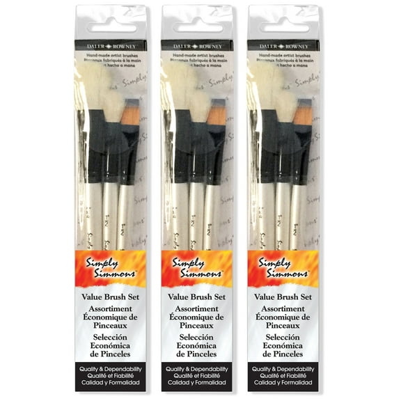 Daler-Rowney Simply Simmons Mop Brush Set, 3 Pieces Per Set, 3 Sets