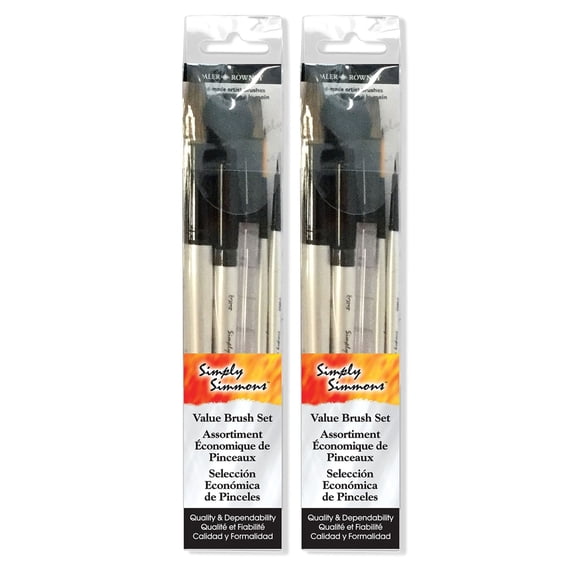 Daler-Rowney Simply Simmons Watercolor Brush Set, Short Handle Watercolor Paintbrush, White, 5 Pieces Per Set, 2 Sets