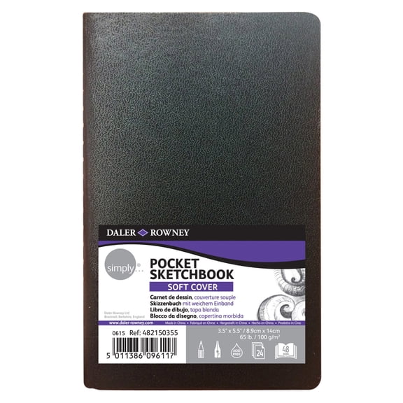 Daler-Rowney Simply... Sketchbook, Black, Softcover, Soft White, 100gsm, 48 Pages, 3.5" x 5.5"