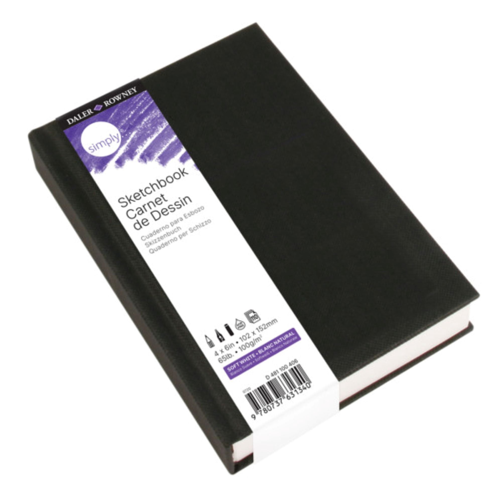 Daler-Rowney Simply... Sketchbook, Soft White, (65lb/100g), Hardcover Binding, 110 Sheet, 4" x 6"