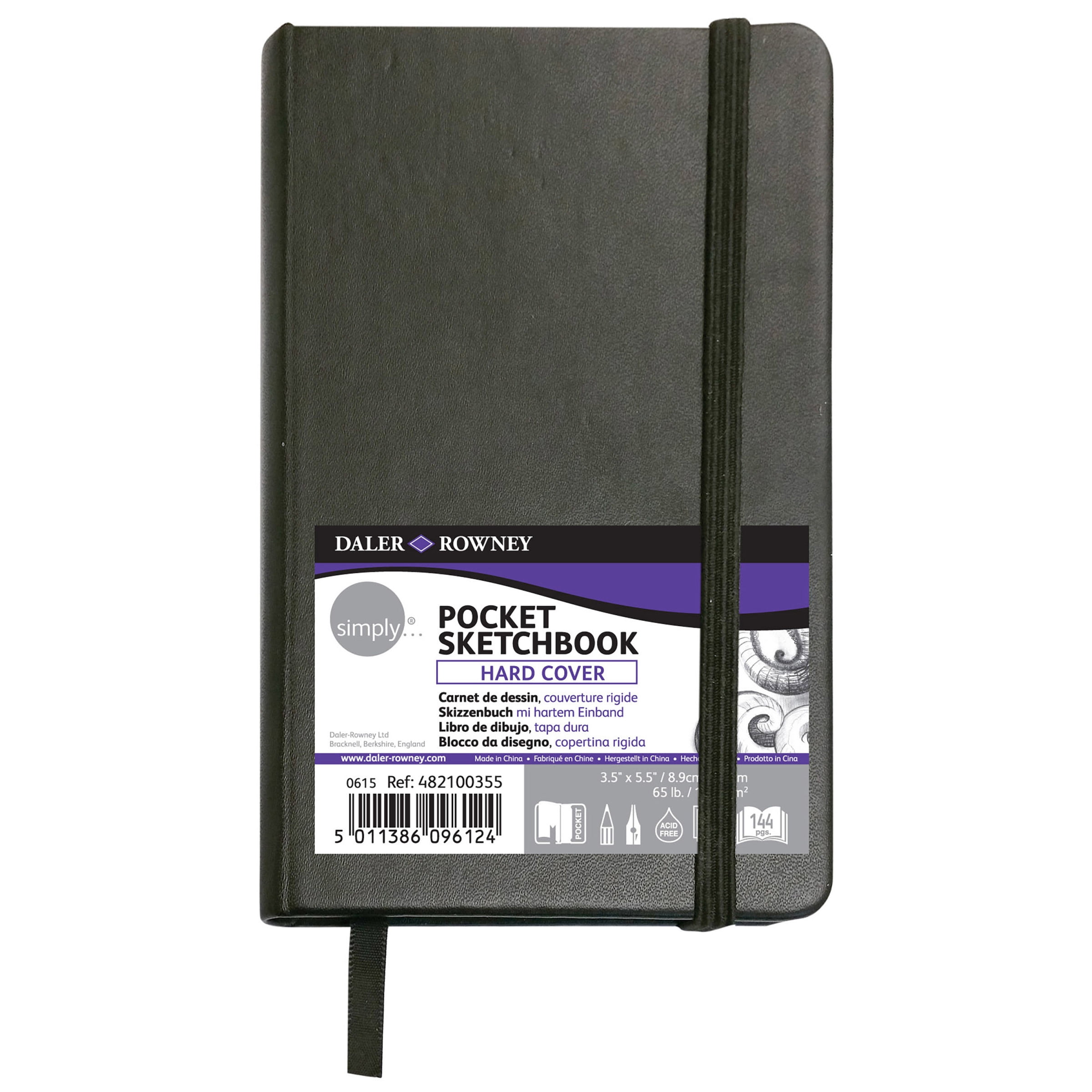 Daler-Rowney Simply... Sketchbook, Black, Hardcover, Soft White Pages, 100gsm, 144 Pages, 3.5" x 5.5"