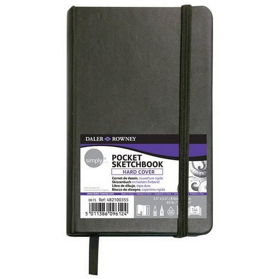 Daler-Rowney Simply... Sketchbook, Soft White Pages, (65lb/100g), Black Hardcover Binding, 144 Pages, 3.5" x 5.5"