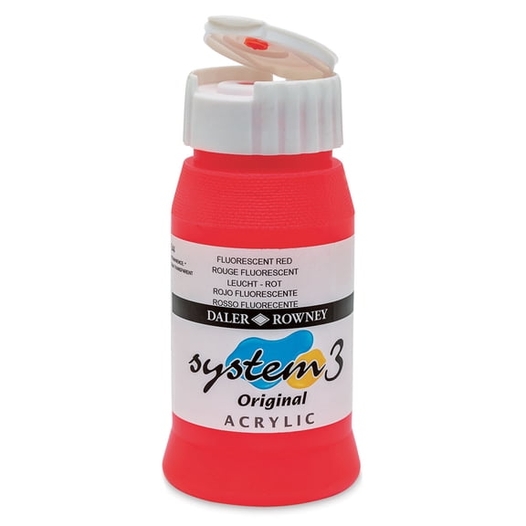 Daler-Rowney System3 Acrylic - Fluorescent Red, 500 ml bottle