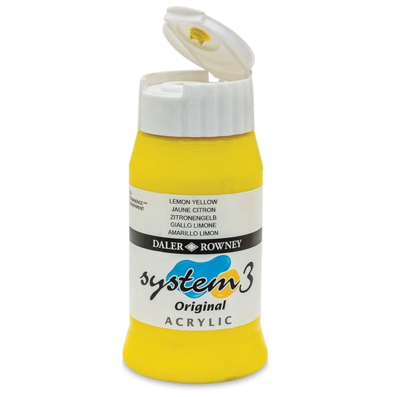 Daler-Rowney System3 Acrylic - Lemon Yellow, 500 ml bottle