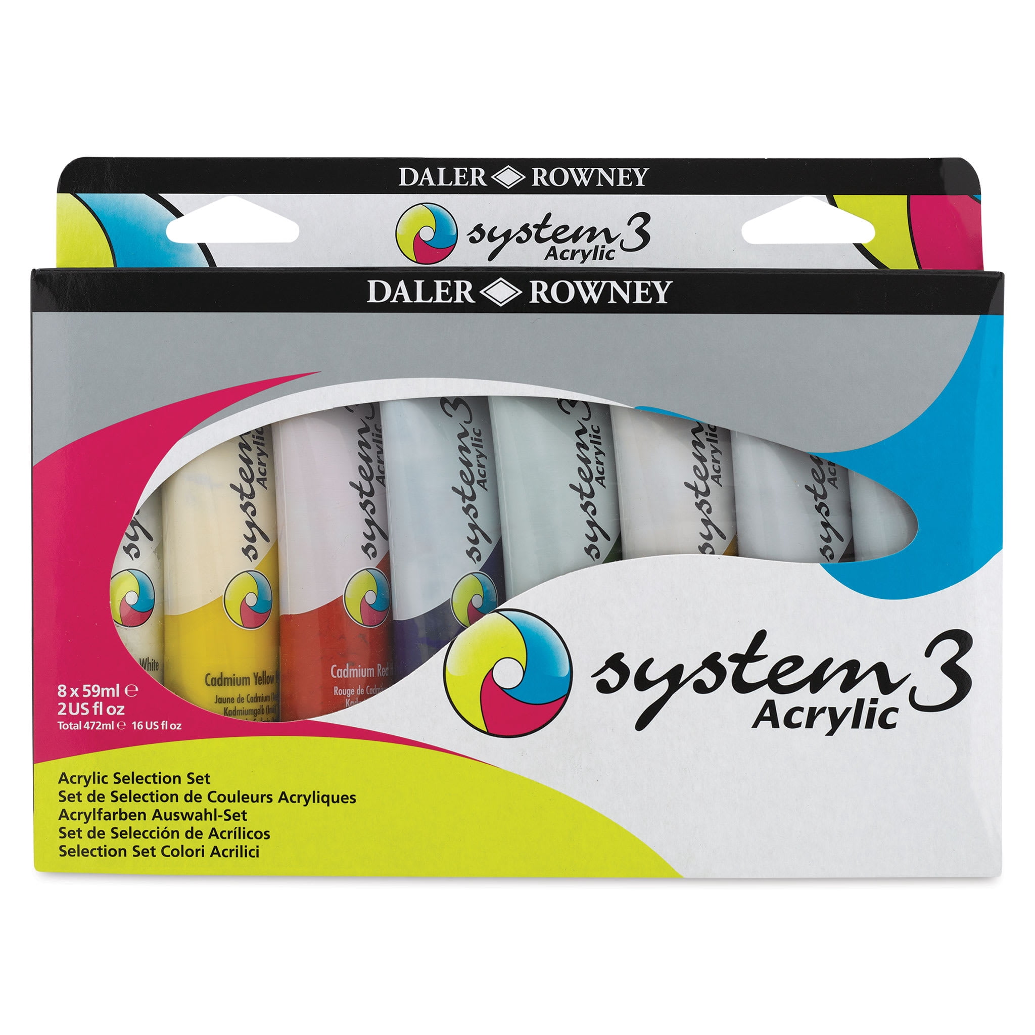 Daler-Rowney System3 Medium Body Acrylic Paints - Set of 8, Assorted Colors, 59 ml