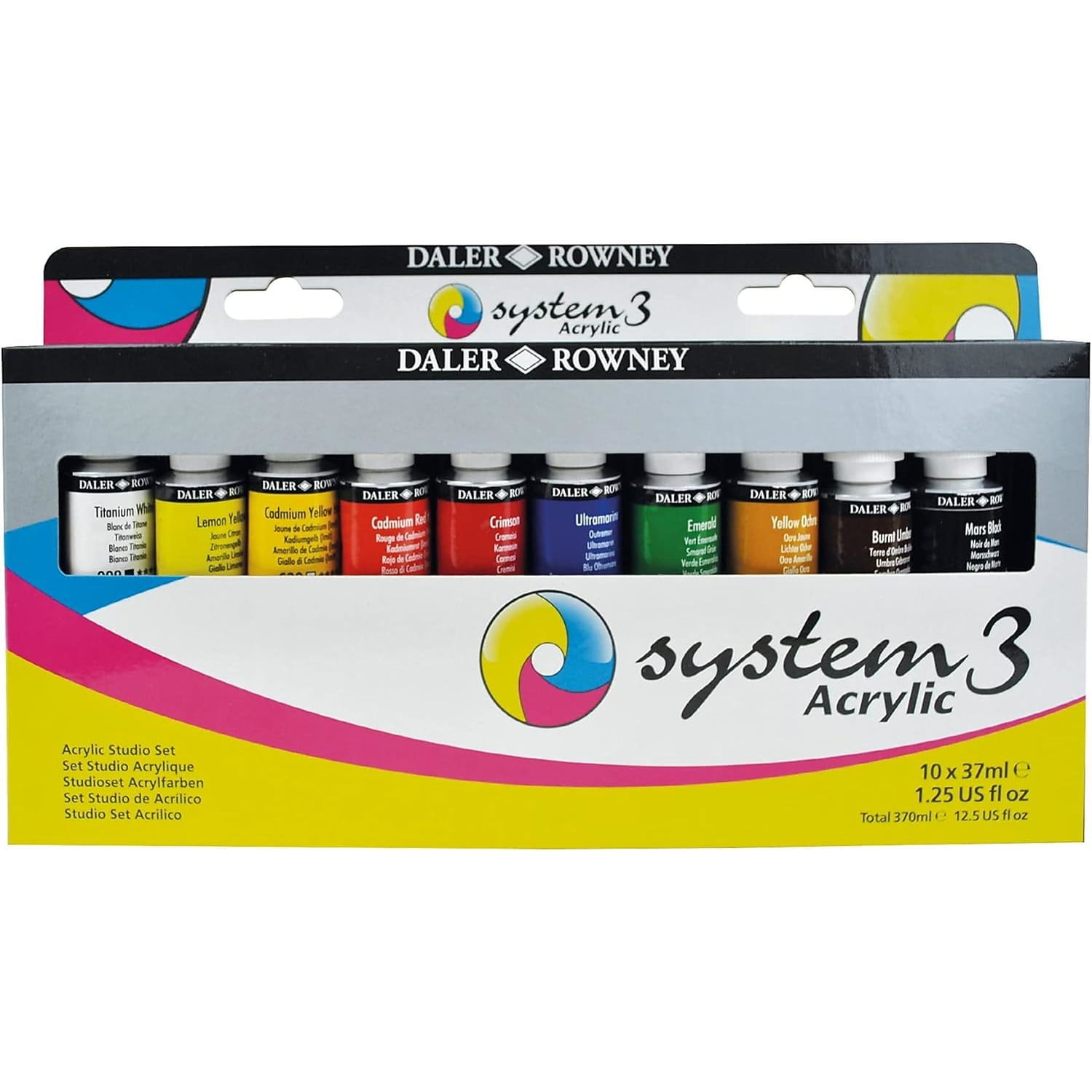 Daler-Rowney System3 Medium Body Acrylic Paints - Set of 10, Studio Colors, 37 ml