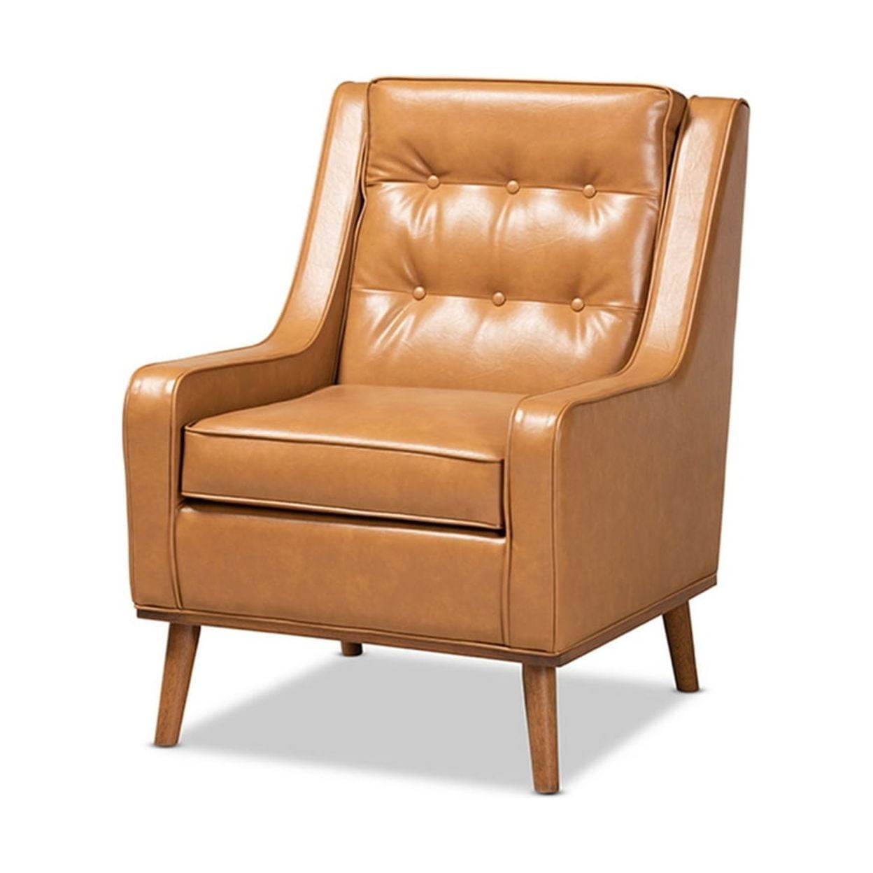 Daley Tan Faux Leather Upholstered Wood Lounge Armchair