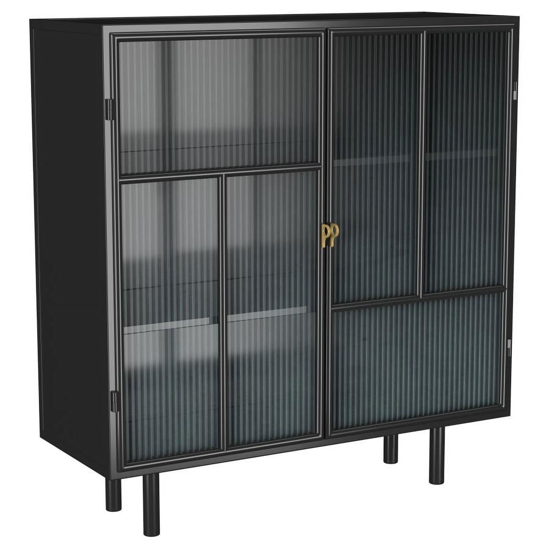 Black Metal and Glass 2-Door Accent Cabinet with Adjustable Shelving