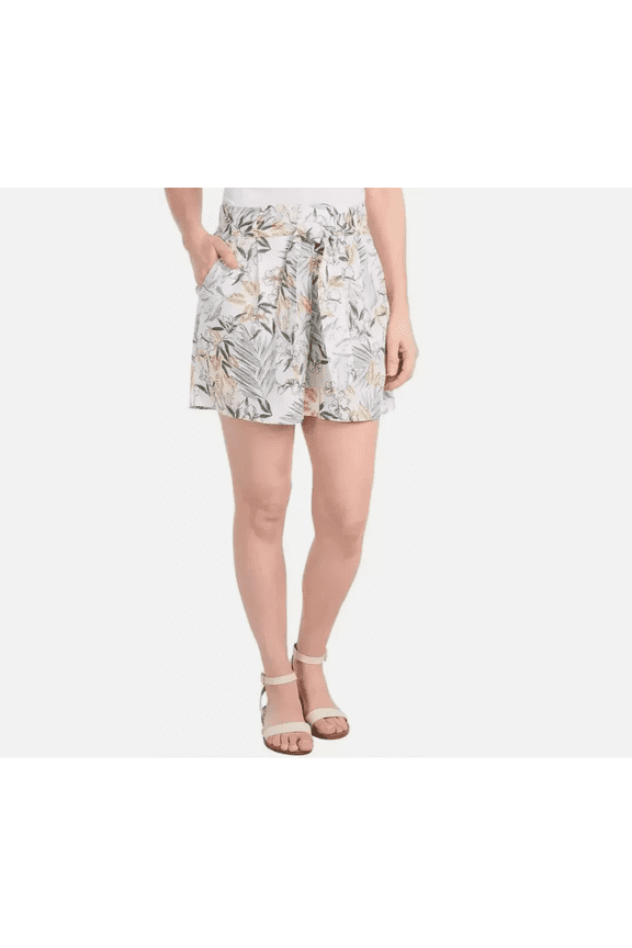 Ladies' Linen Blend Tie Front Short, Off White, Small