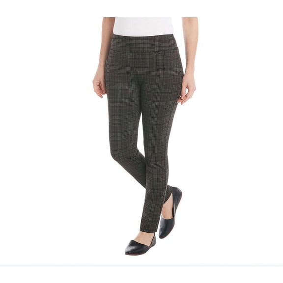 Dalia Ladies' Pull-On Built-in Tummy Control Panel Pants, Black Plaid Small