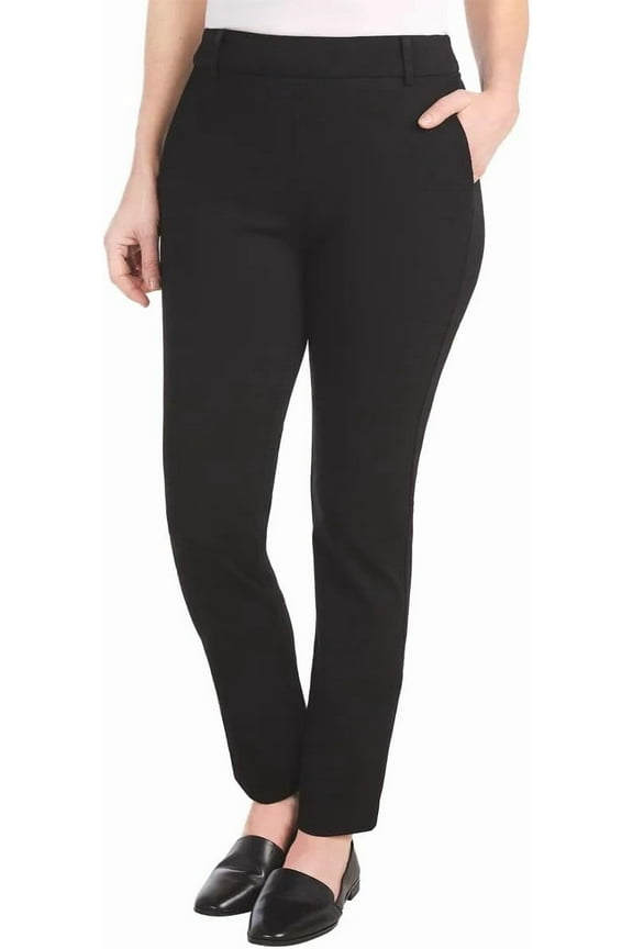 Ladies' Twill Ponte Pant with Pull-On (Black,Medium)