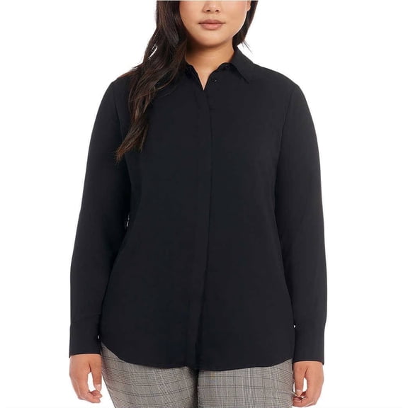 Dalia Women's Long Sleeve Collared Woven Shirt Blouse (Black, XL)